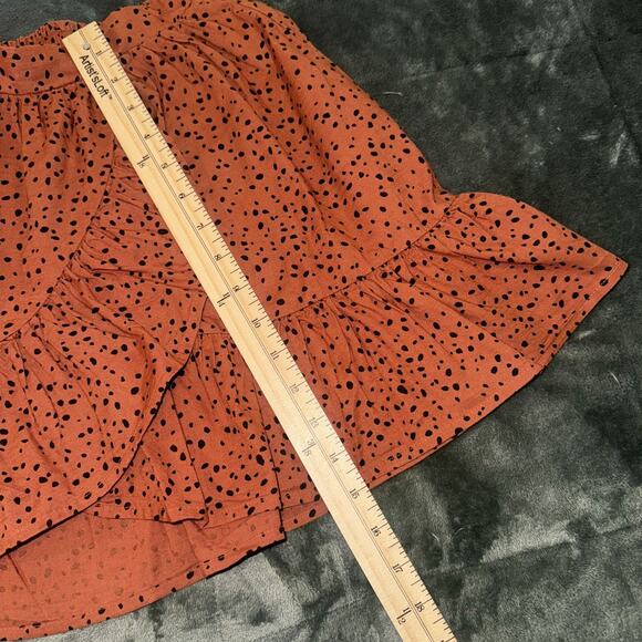 H&M Flounce Skirt with Frill Girl 16/18 Brick Red Polka Dot Cotton Elastic Waist - Picture 7 of 7